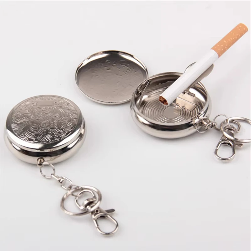 New Pocket Ashtray Smoking Accessories Ashtray With Key Chain Portable Mini Stainless Steel Vehicle Cigarette Ashtray Ash Tray
