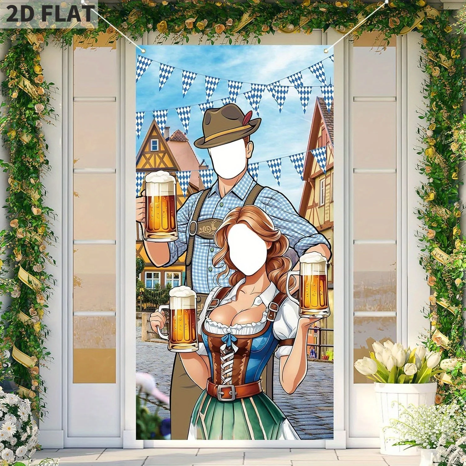 

Oktoberfest Door Cover Octoberfest Oktoberfest October Festival Photo Backdrop Blue Bavarian Flag Oktoberfest Decorations