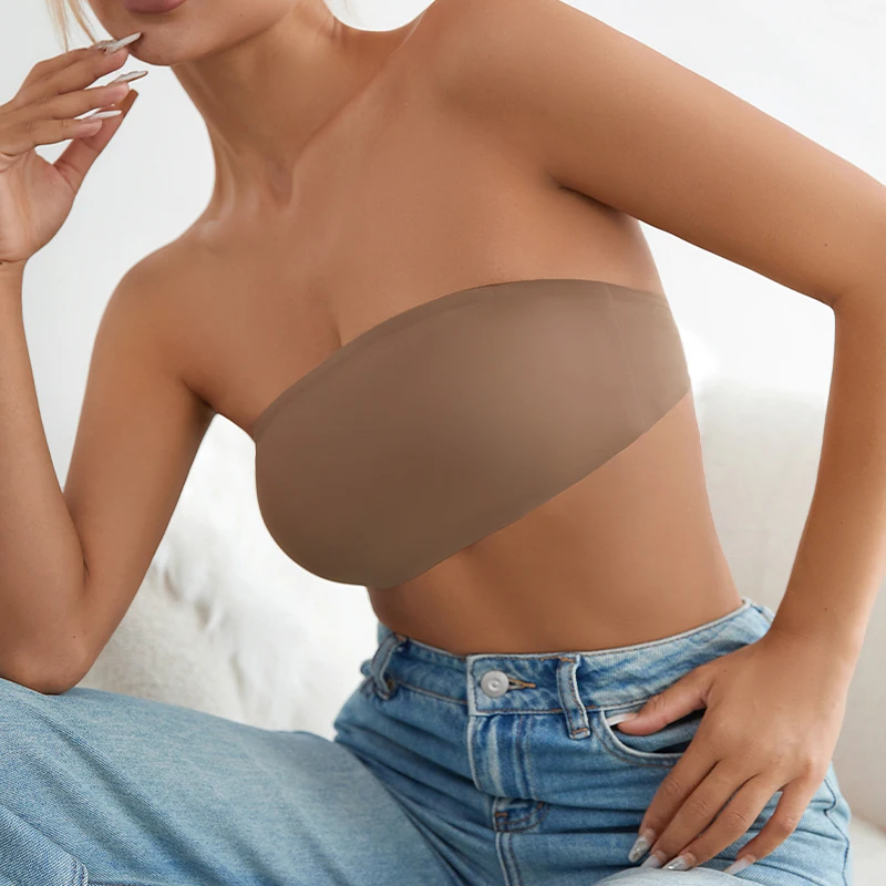 New Design Removable Padded Soft Ice Silk Traceless Women Brasseries Wire Free Seamless Bra For Women Strapless Bra