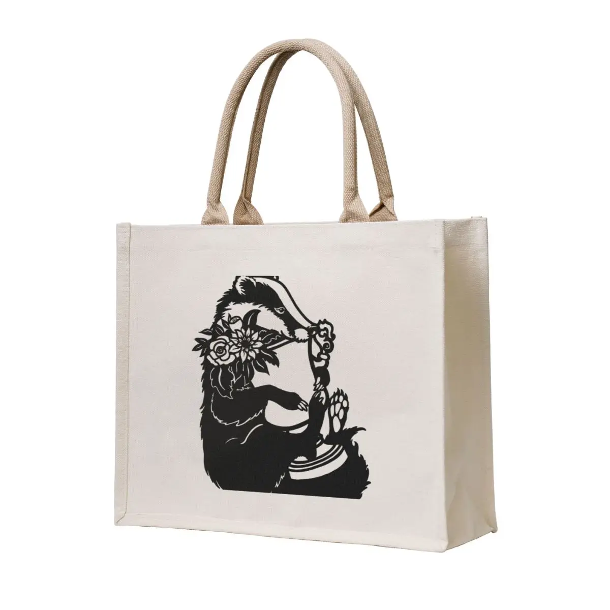 

Badger with cup Tote Bag Big bag women shopping bag logo Canvas stote tote men