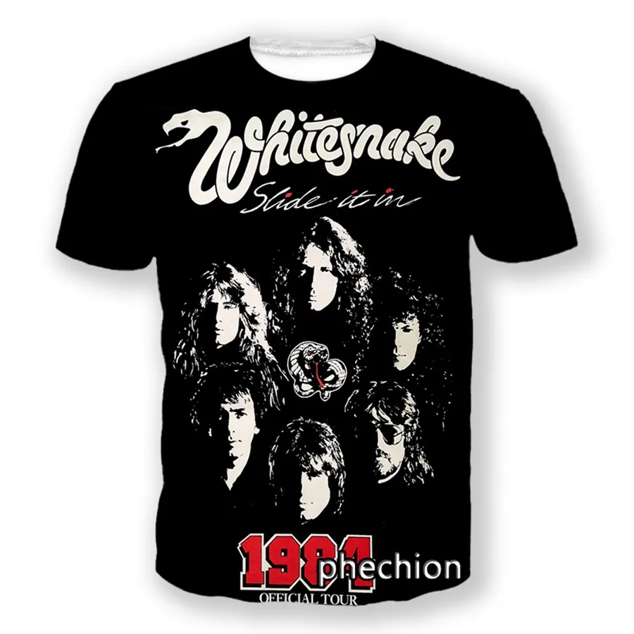 phechion Whitesnake Band 3D Print Men T Shirt Hip Hop Women Tshirt Unisex Clothing Tops Suppliers for Drop Shipper A48