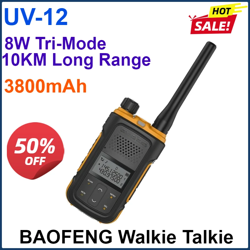 

3800mAh 8W BAOFENG UV-12 Walkie Talkie Dual Band 128CH Two Way Radios BF-UV12 Portable FM Radio Support Type-C Charging