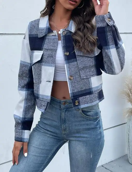 Women's Wear 2025 Autumn/Winter New Short Checkered Cardigan Retro Collar Jacket Women's Jacket