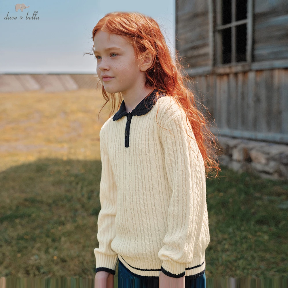Dave Bella Children Autumn Spring Pullover Sweater Girls Long Sleeve Knitted Sweater Cute Tops Kids Outdoor Clothes DK4263655