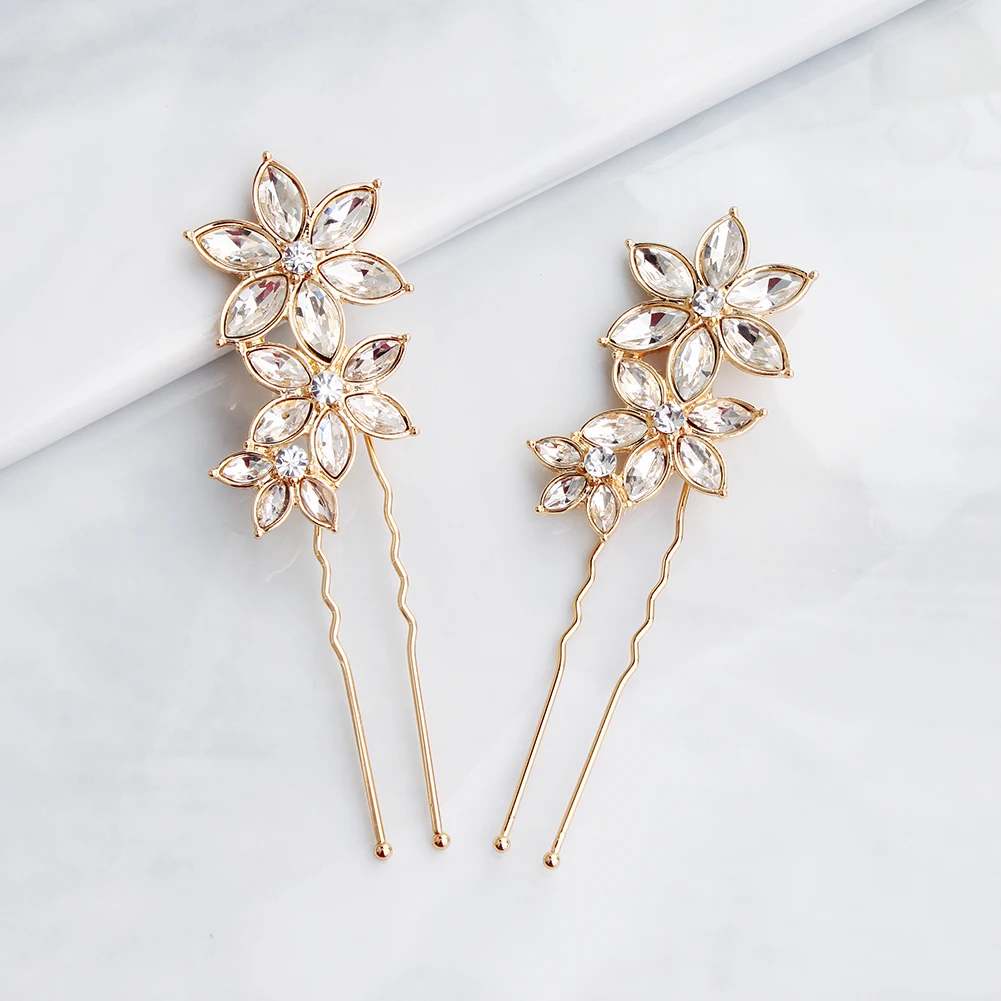 1PK/Set Gold Zirconia Flower Hairpin Bridal Wedding Pin Headpiece Hair Accessories Side Bangs Hair Clips For Women Free Shipping