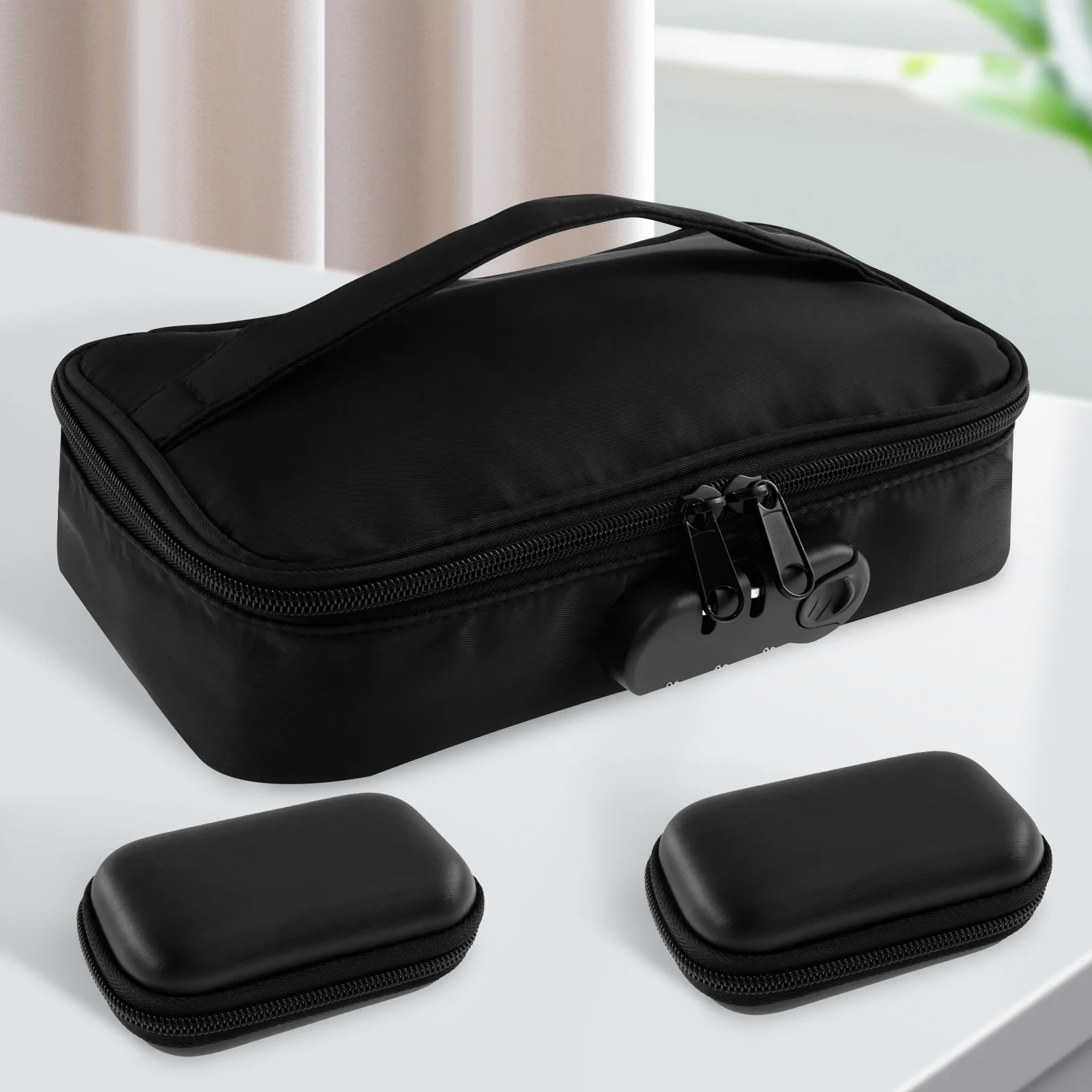 Bolsa de armazenamento de brinquedos com tampa, organizador de viagem portátil para homens/mulheres, caixa de maquiagem com tampa, bolsa com 2 mini caixa com zíper