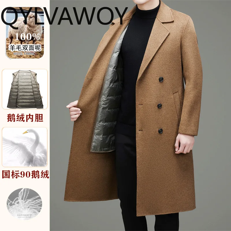QYLVAWOY 100% Wool Coat Mens Coats Long Coats for Men Clothing Warm Detachable Liner Autumn Winter Man Jacket High Quality 남자 코트