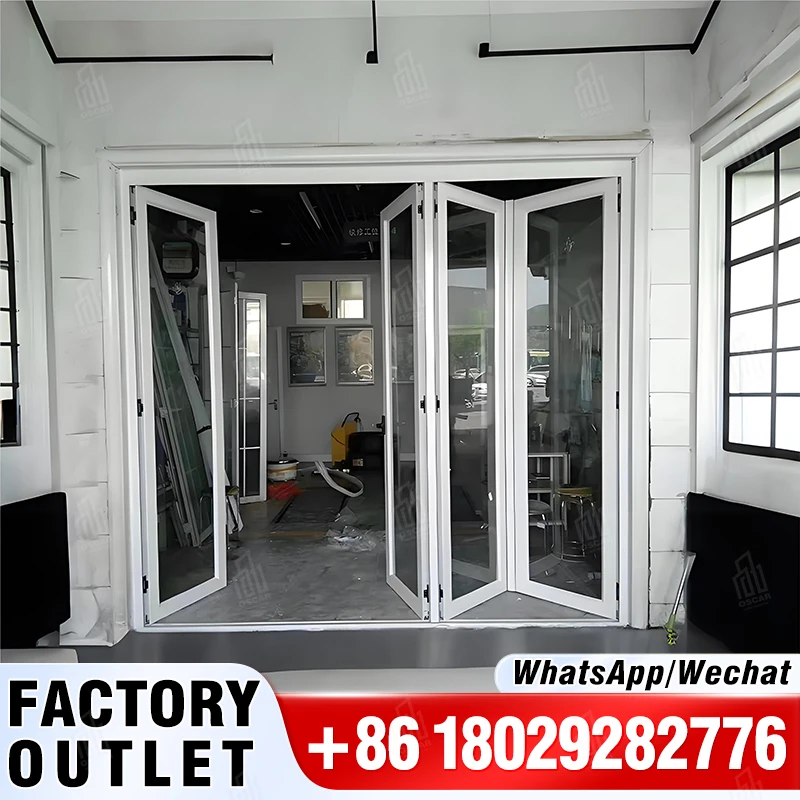 Oscaracso Latest USA Style Nfrc Soundproof System Movable Bi Folding Glass Door Prefabricated Aluminum Windows And Doors