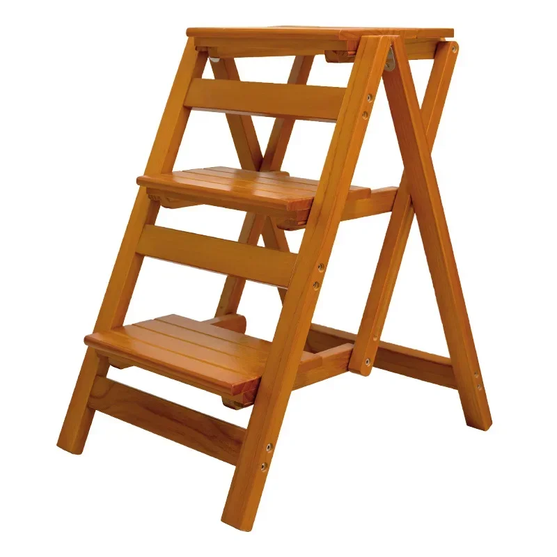 Solid Wood Ladder Installation-free Household Folding Stool Multi-functional Three-step Climbing Step Stool Stair Chair