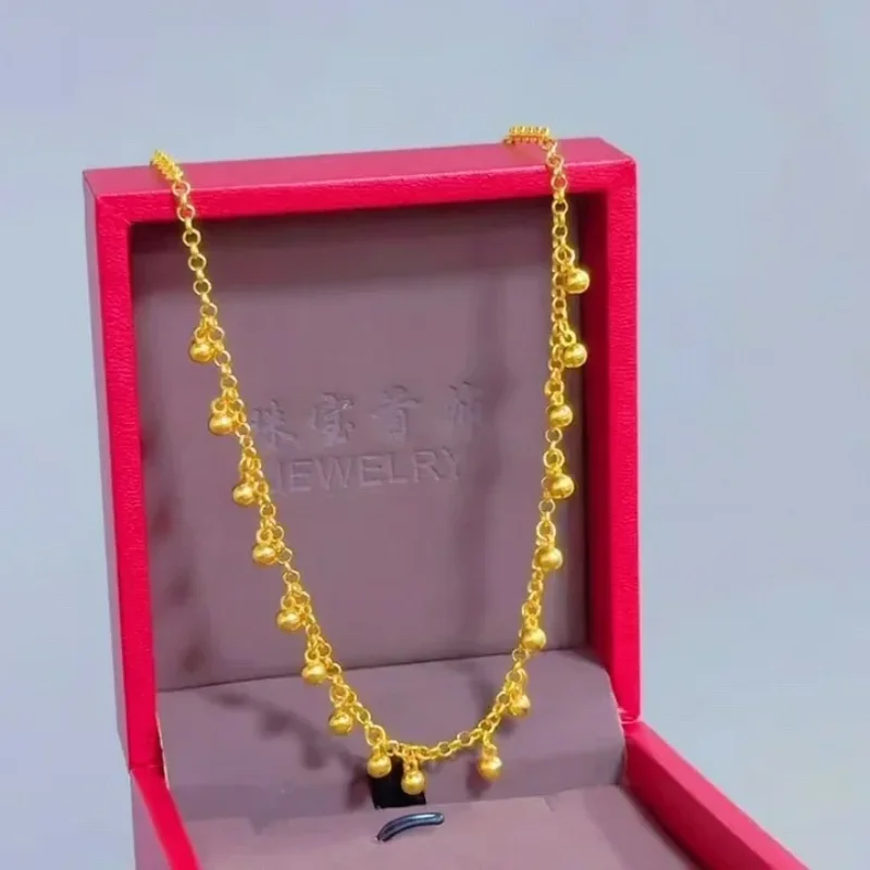 

Luxury pendan t9999 24K real gold antique small gold bead set chain fashionable and elegant collarbone chain Holiday Gift