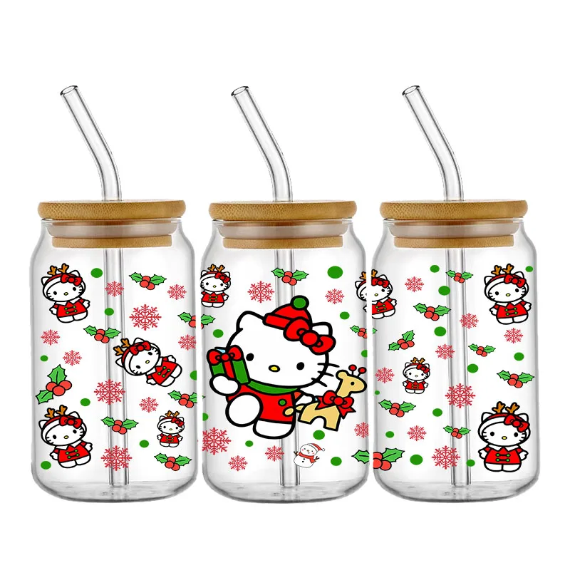 Miniso Hello Kitty Kuromis 16OZ UV DTF Cup Wraps Transfer Sticker For Glass Libbey Can Bottle Selfadhesive Washable DIY Custom