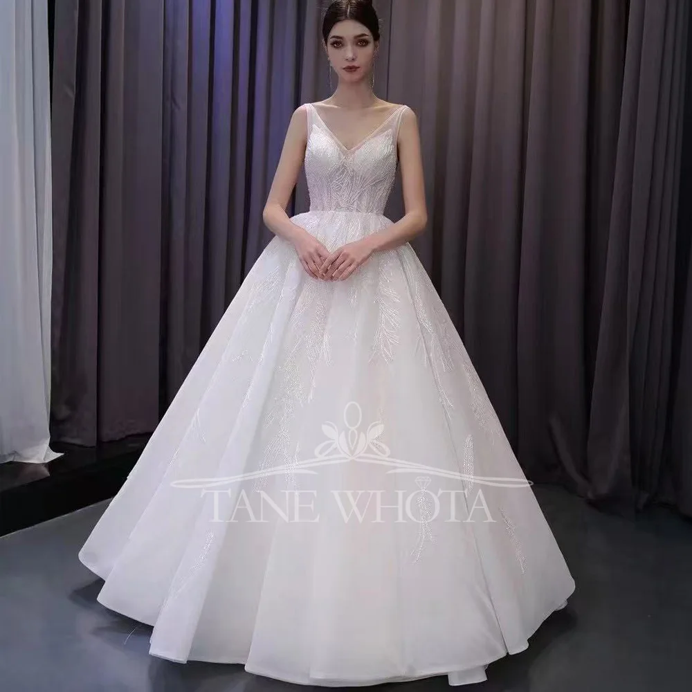 

Crystal Sequined Bridal Dress 2025 Spaghetti Straps Lace-Up Back Wedding Robe For Women Elegant Mariée Femme Gown