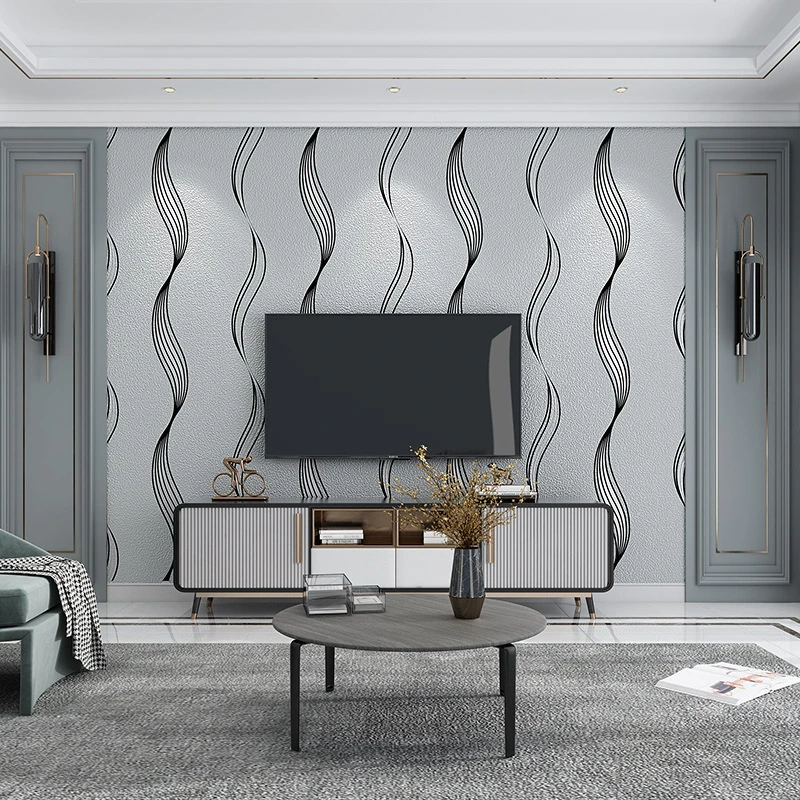 

3D Luxury Non-Woven Wallpaper Wavy Pattern TV Background Wall Deerskin Wallpaper For Living Room And Bedroom High-End Wallpaper