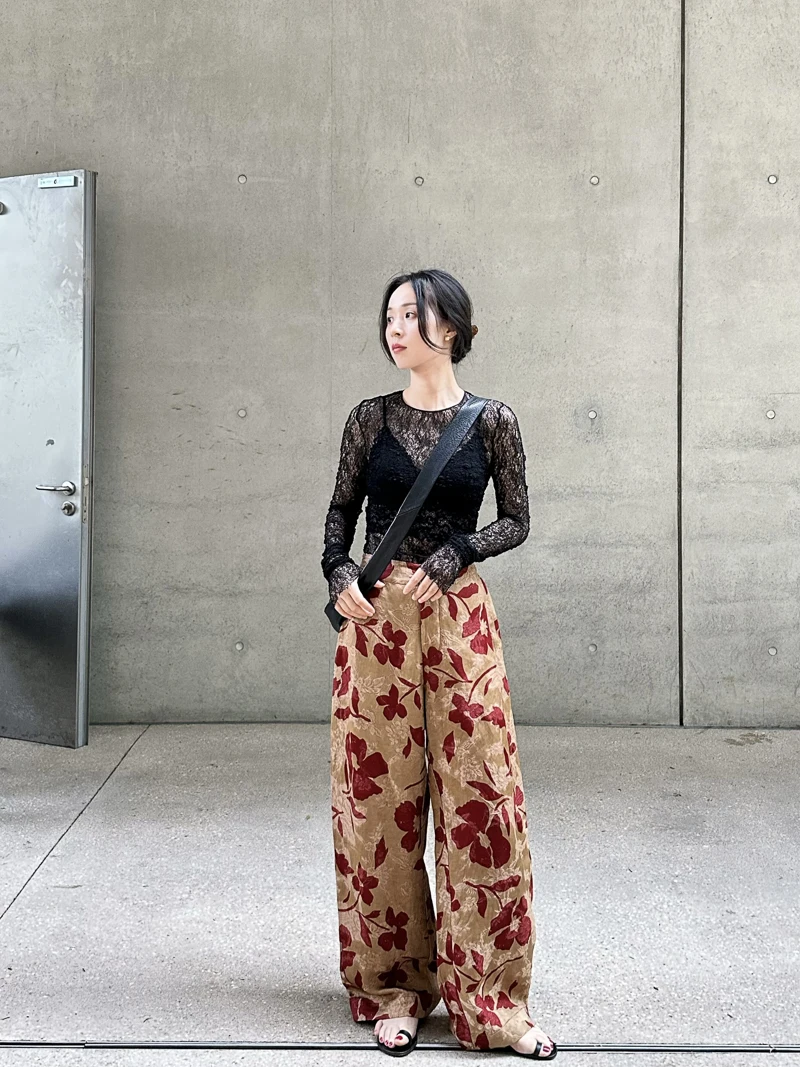 

Брюки ALIN с высокой талией и широкими штанинами, из смесового льна, с узором «Флорентийский цветок», из шелковистой ткани Arc Blade, повседневные брюки Le Dye