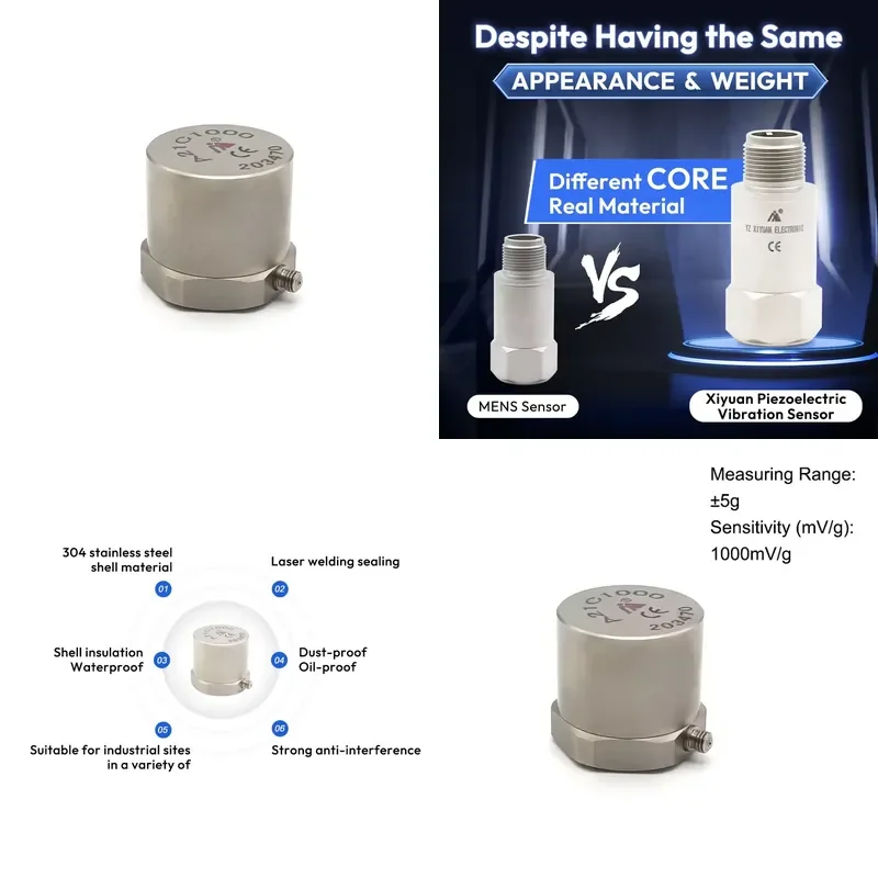 High Sensitivity 1000mV/g IEPE Piezoelectric Accelerometer A21C1000 0.2-2kHz Frequency Range 5g Measuring Range