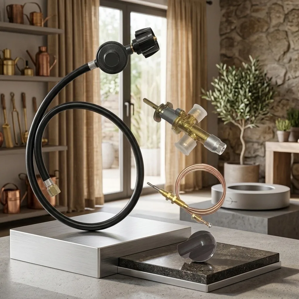 Brass Propane Gas Control Valve Assembly With 600mm Thermocouple And Black Bakelite Knob For Low Pressure Fire Applications