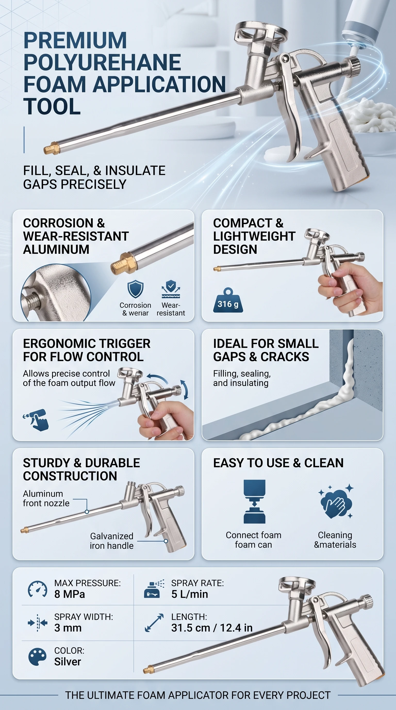 Foam Expanding Spray Sealant Dispensing PU Insulating Applicator Tool