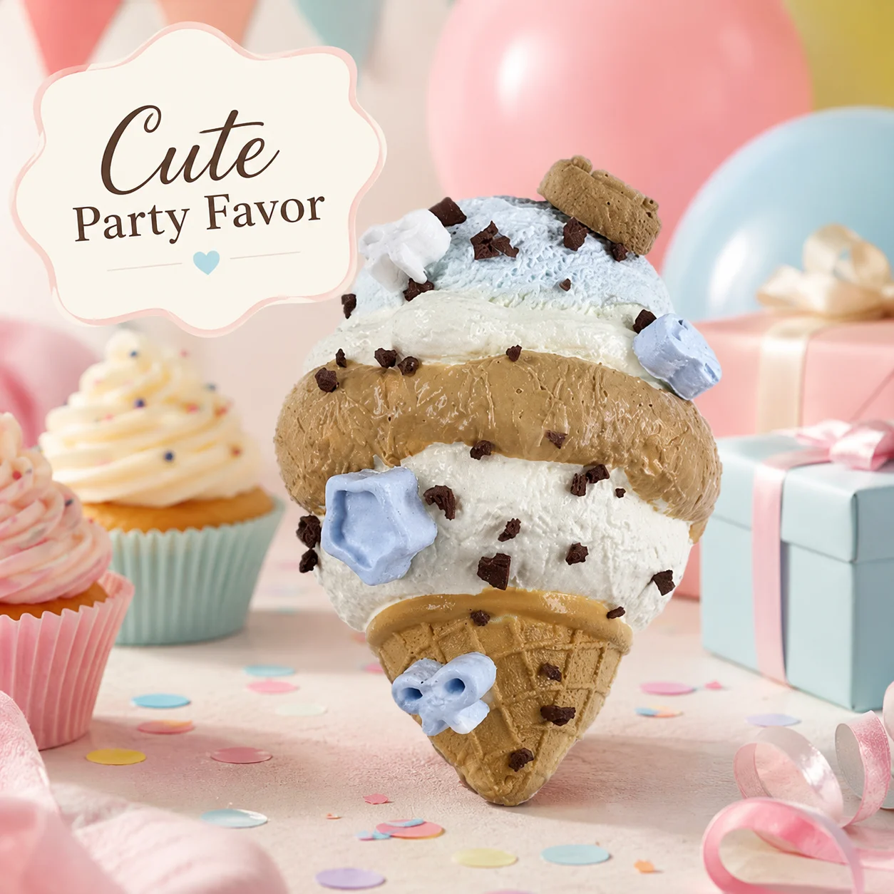Juguete Blandito de Mochi con Forma de Cono de Helado Kawaii, de Silicona Suave de Grado Alimenticio, con Adorno de Chocolate y Grageas, Juguete para Apretar para Niños