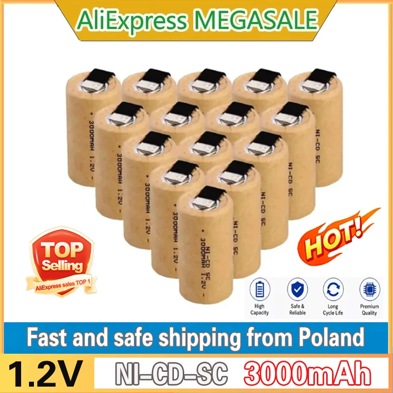 NOUVELLE batterie rechargeable 3000 mAh NI-CD avec placage de nickel pour perceuse à main, outil électrique, batterie 1,2 V