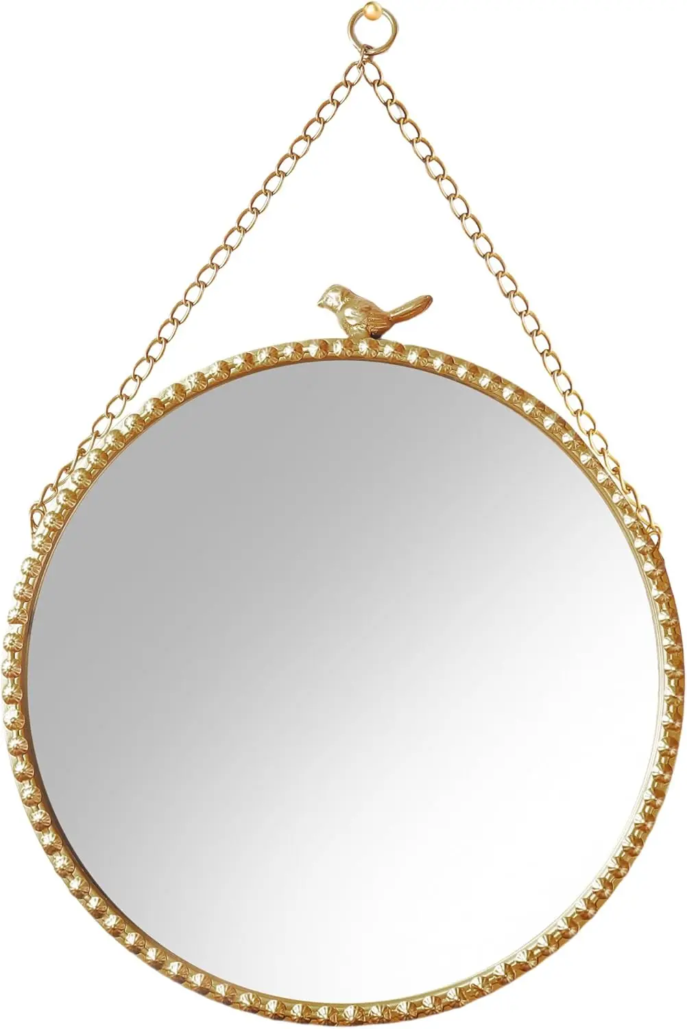 

9.8 Inch Vintage Gold Wall Mirror Sparrow-Round Iron Rustic Farmhouse Decor Metal Bead Frame Bathroom Living Room Corridor