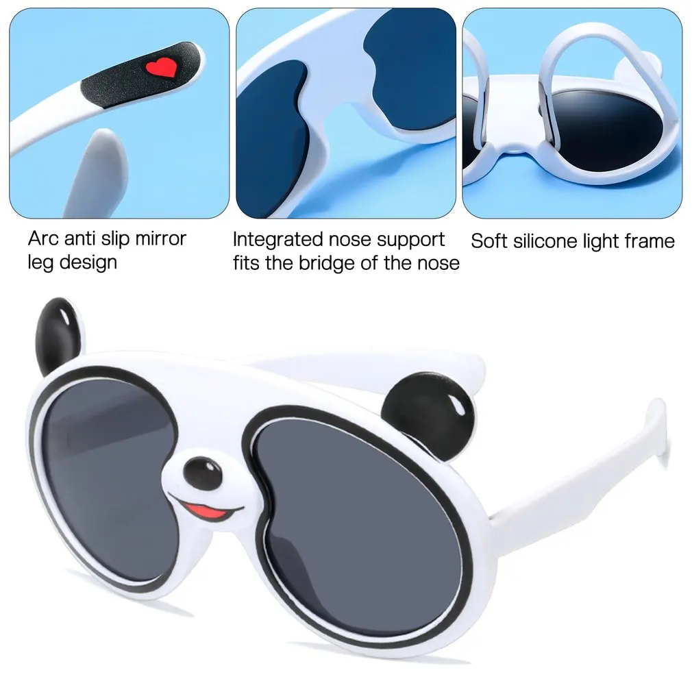 Sun Glasses Soft Silicone UV Protection Kids Fashionable Shatterproof Cartoon Panda Design Child Eyewear For Outdoor