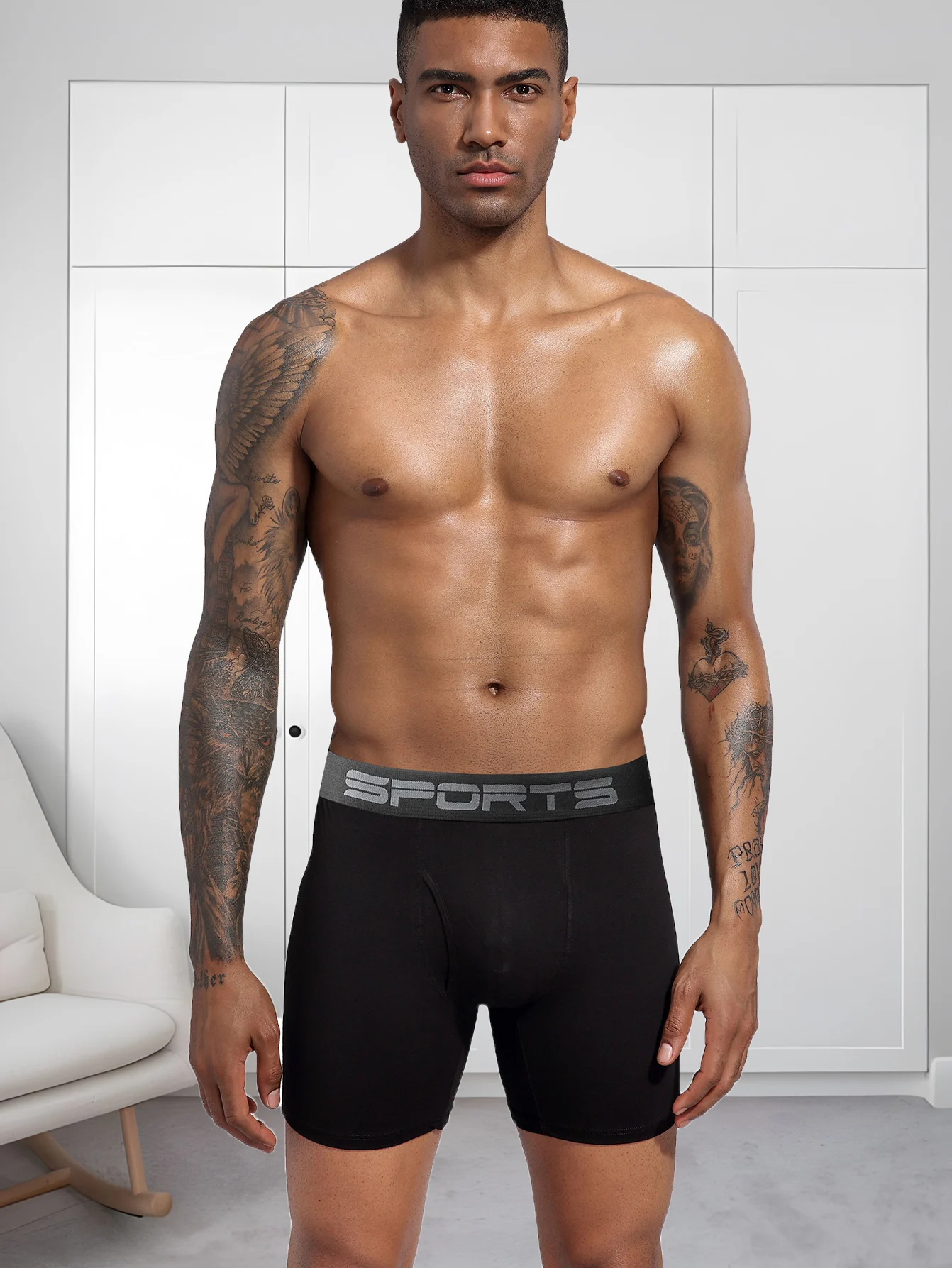 5 шт. мужские трусы-боксеры, спортивное нижнее белье, трусы с удлиненными штанинами, молочная шелковая ткань, быстросохнущие, мужские черные шорты-боксеры с открытыми летями