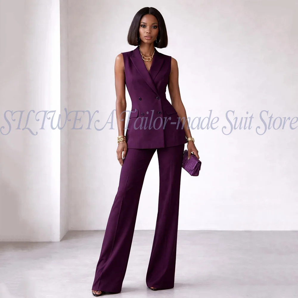 Summer New Style Double Breasted Sleeveless Women Suit Sets 2 Pieces Jacket Pants Stylish Blazer Set Trajes De Mujer Elegante