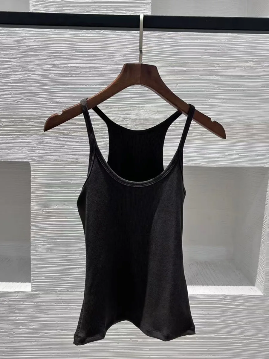 Geribbeld Massief Slanke Tanktops Voor Dames Eenvoudig Chique Mouwloos All-Match Basisvest Voor Dames 2024 Zomer Nieuwe Casual Fashion Camis