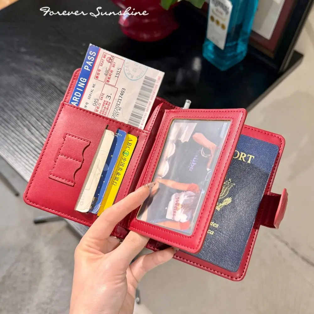 

Portable RFID Anti-theft PU Passport Bag Multifunctional Airplane Check-in Travel Wallet Purse Ticket Holder Passport Clip Women