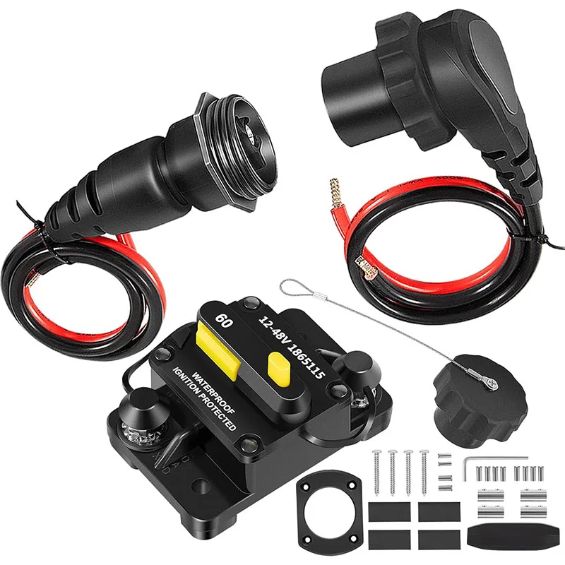 

1865120 MKR-28 Trolling Motor Plug and Receptacle & 1865115 MKR-27 Circuit Breaker 60 AMP for Minn Kota Motors 12/24/36V/48V
