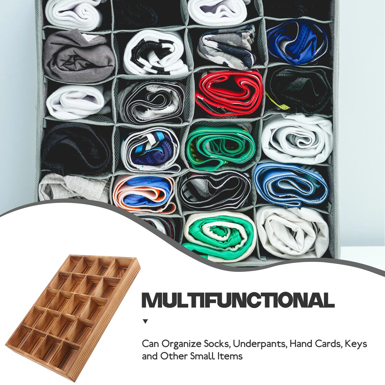 

1pc Key Organizer Sock Underwear Storage Drawer Box Lid 20 Compartments Wooden Closet Bras Socks Ties Belts Accessories
