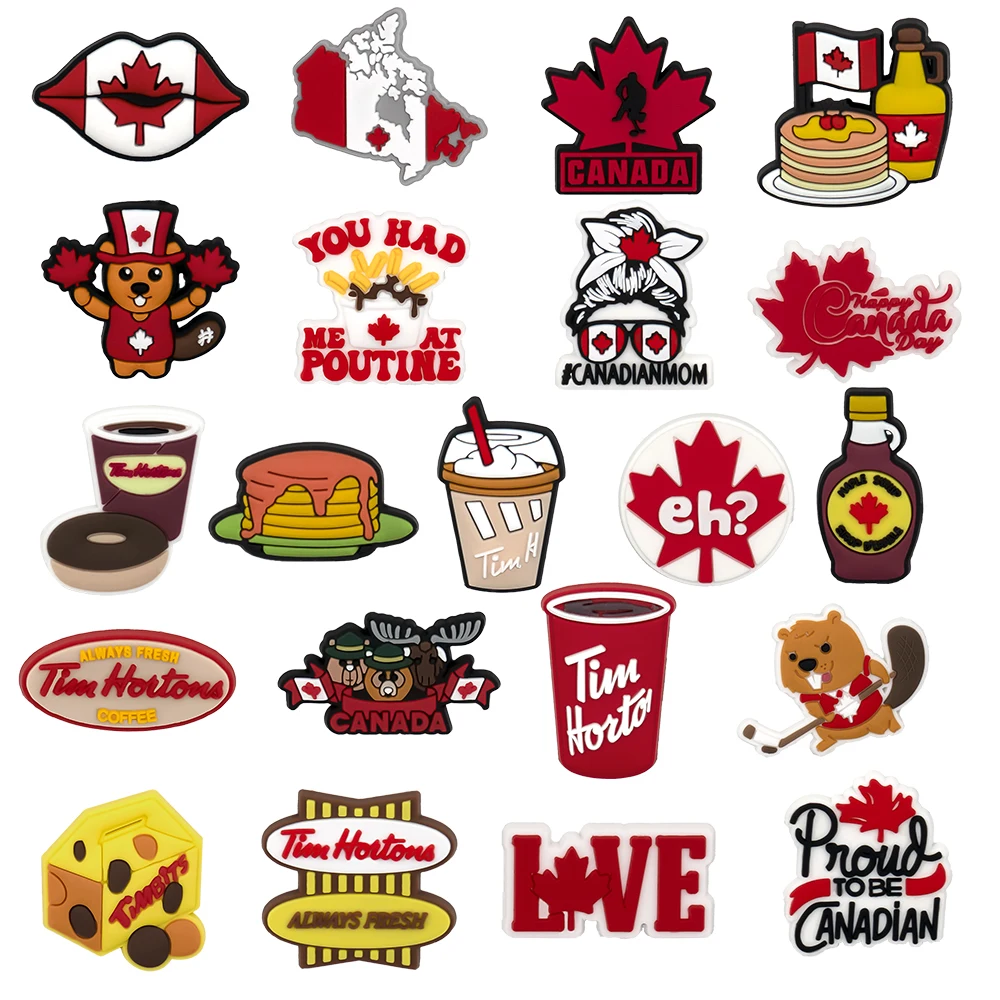 21pcs/SET Canada Series Coffee for Shoe Charms Accessories DIY Decoration for Classic Clog Kids Gifts