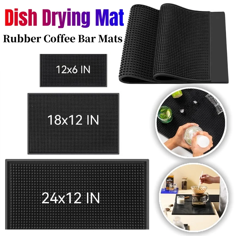 

Waterproof Heat Resistant Durable Drain Mat for Home Bar Cafe Anti-slip Rubber Coffee Bar Mats Black Silicone Dish Drying Mat