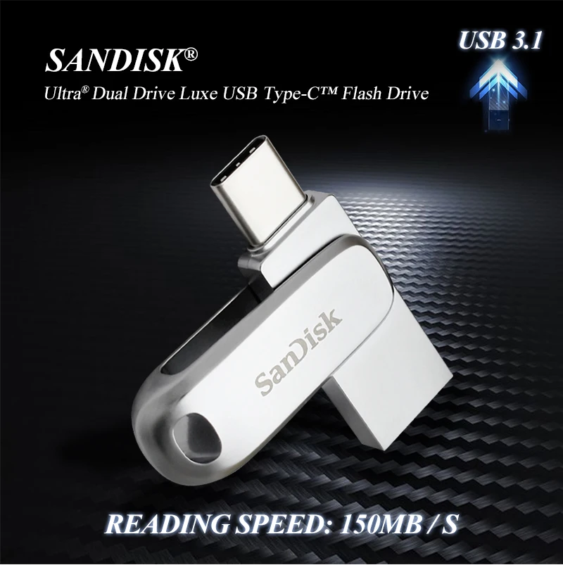 

Двойной USB-флеш-накопитель SanDisk Ultra с интерфейсом USB 3.2 Type - C Жесткий диск 32 ГБ 64 ГБ 128 ГБ 256 ГБ 512 ГБ 1 ТБ OTG для iPhone 15