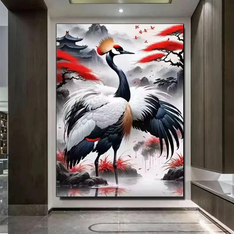 Red-Crowned Crane Flower Moon Scenery 5D Diamond Painting Bird Cross Stitch 2025 Full Diamond Mosaic Embroidery Sale Home Decor