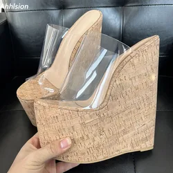 Ahhlsion Handmade Women Summer Transparent Sandals Comfort Wedges High Heels Round Toe Casual Shoes Ladies US Plus Size 4-15