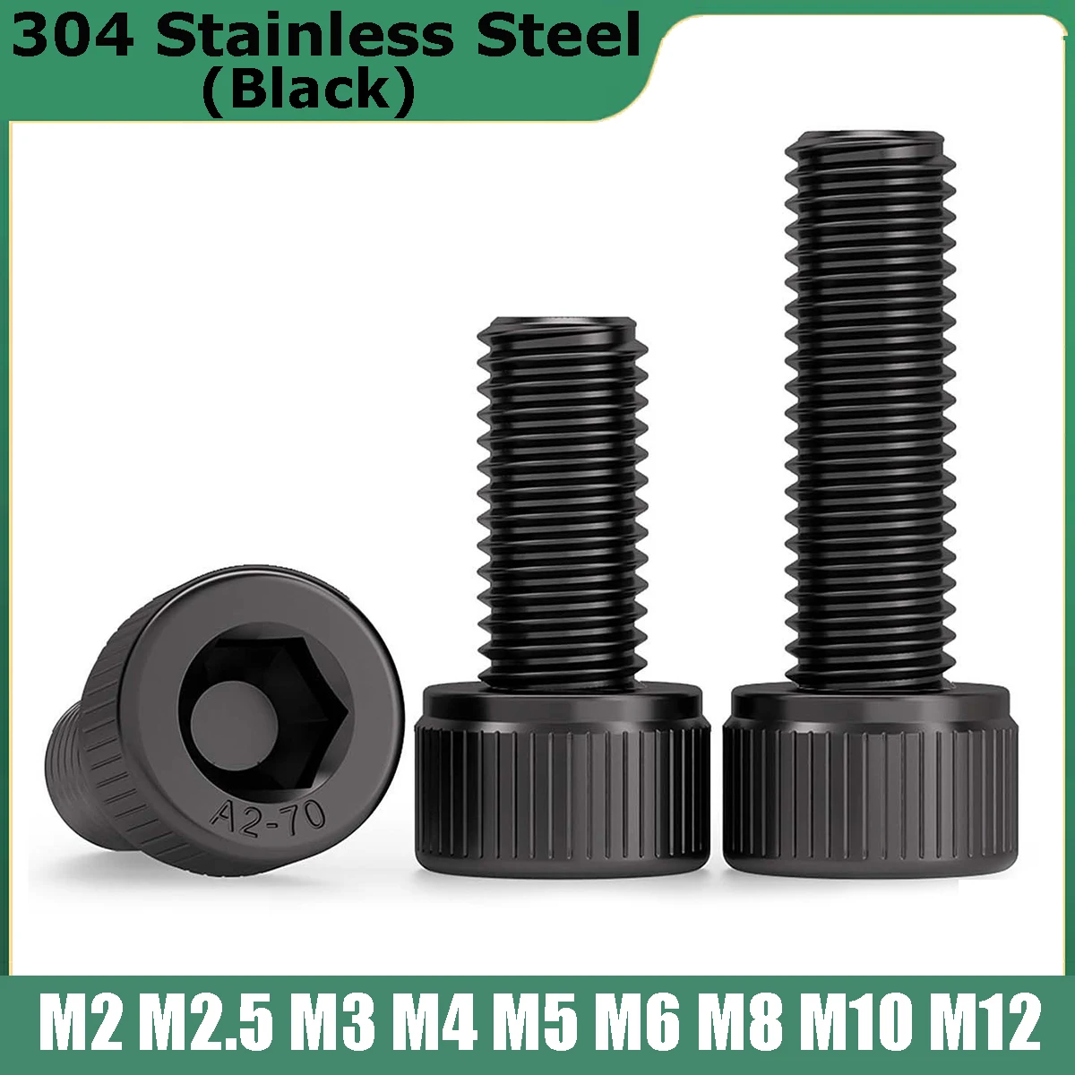 M2 M2.5 M3 M4 M5 M6 M8 M10 M12 Black A2 304 Stainless Steel DIN912 Hexagon Hex Socket Head Cap Allen Bolts Screw