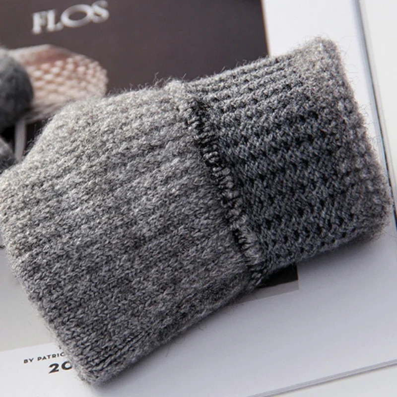 Winter Knitted Warm Half Finger Gloves Thickened Adult Anti Cold Leak Finger Touch Screen Outdoor Cycling Gloves