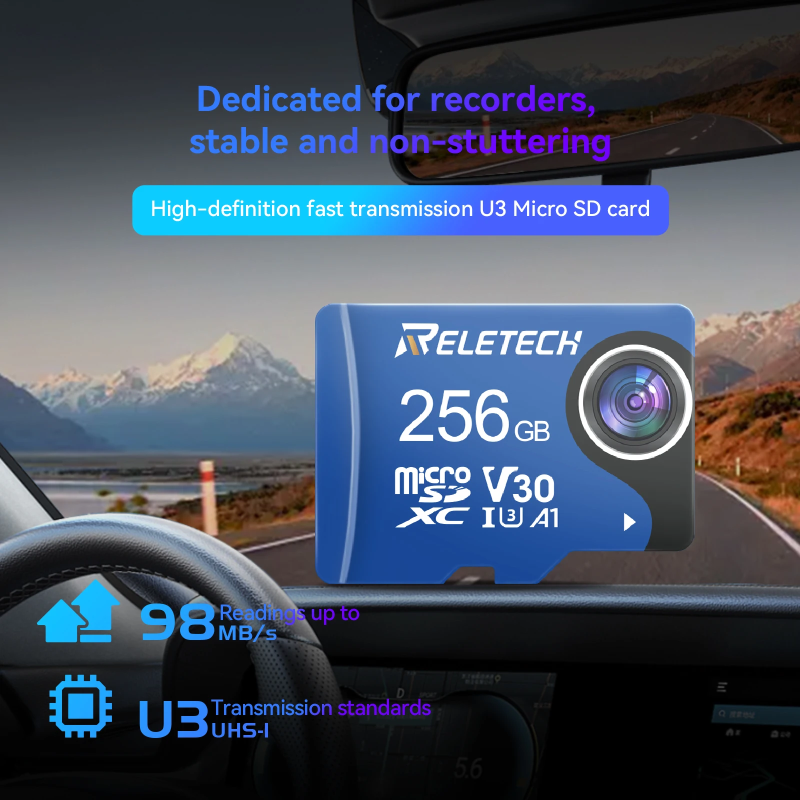 Reletech U3 A1 Memory Card Micro SD/TF Card For Driving Recorder/Phone/Tablet/Camera/Monitor/Drone,32G 64G 128G 256G