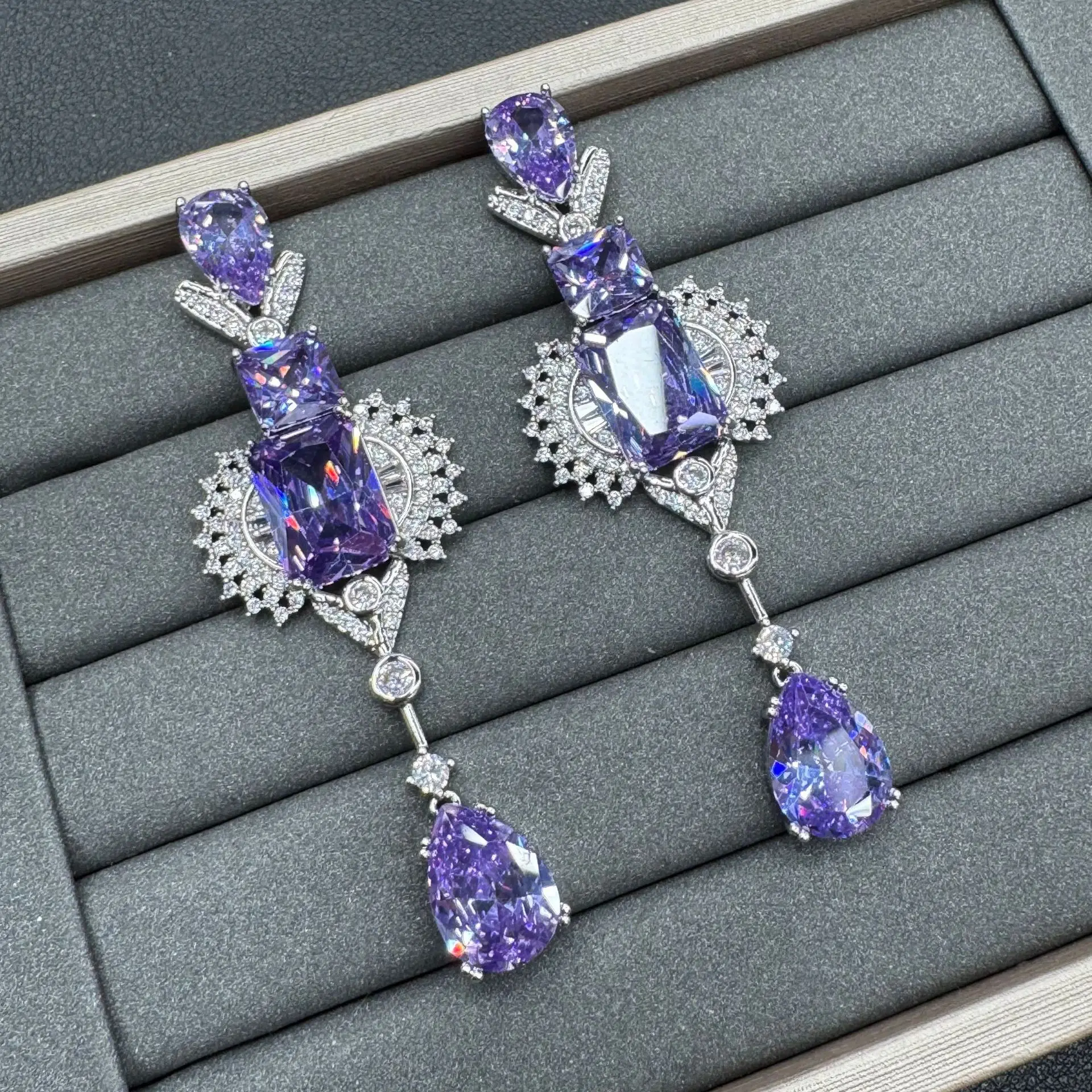 

unique luxury earrings for women wedding dinner party anniversary gift purple white pink cubic zirconia long dangling earrings