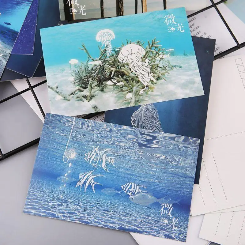 62KA 30pcs Vintage Luminous Postcard Glow Ocean Greeting Post Card Novelt