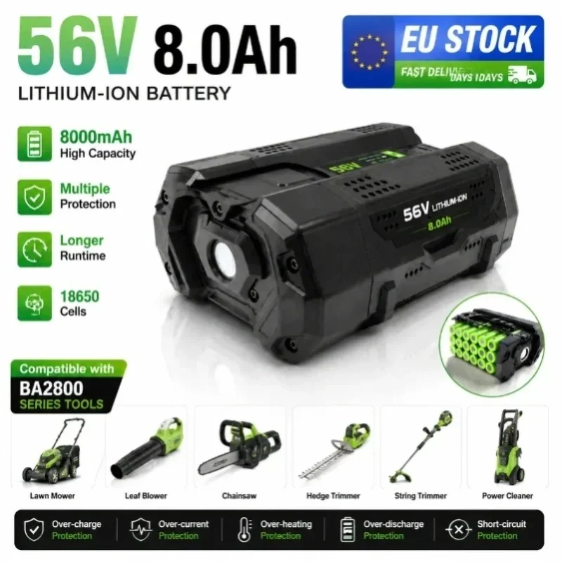 56V 8,0Ah 8000mAh Hochleistungs-Lithium-Akku Ersatz für BA2800 BA2800T BA4200 BA4200T BA1400 kabellose Elektrowerkzeuge mit LED-Anzeige und BMS-Schutz EU-Lager Schneller Versand