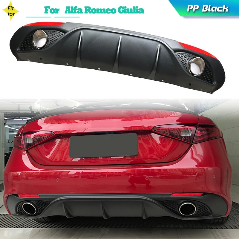 PP Rear Bumper Diffuser Lip for Alfa Romeo Giulia Sedan 4 Door 2016-2020 Quadrifoglio TI Car Rear Diffuser Exhaust Tips