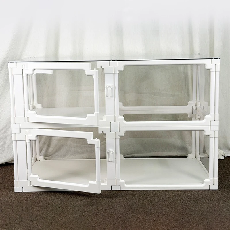 Indoor Double Layer Pet Fence Cage 40+40CM Transparent Cat Dog Cage Kennels Small Dogs Luxury Cages Pets Furniture Supplies