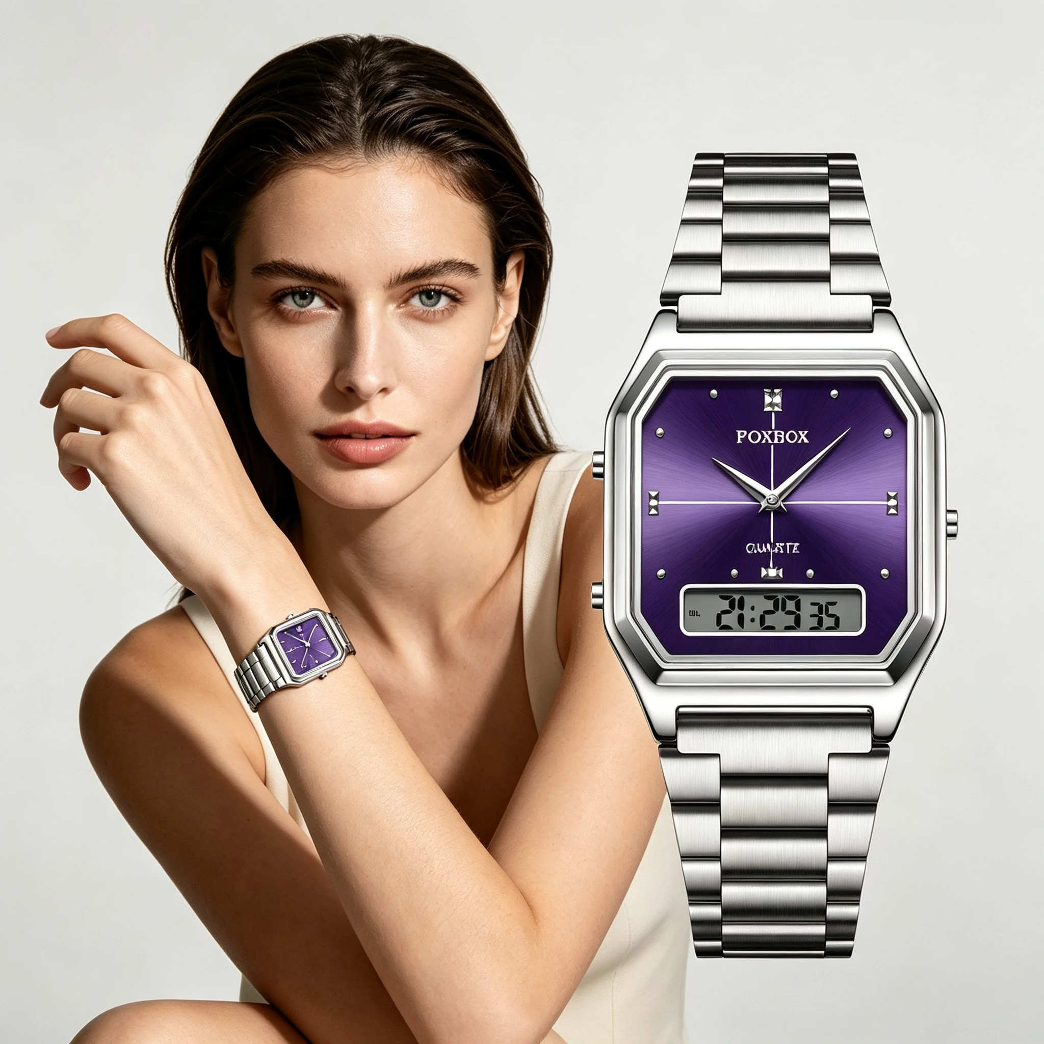 FOXBOX Fashion LED Digital Electronic Wristwatch For Men Women Double Display Waterproof Sports Chronograph Watch Reloj Hombre