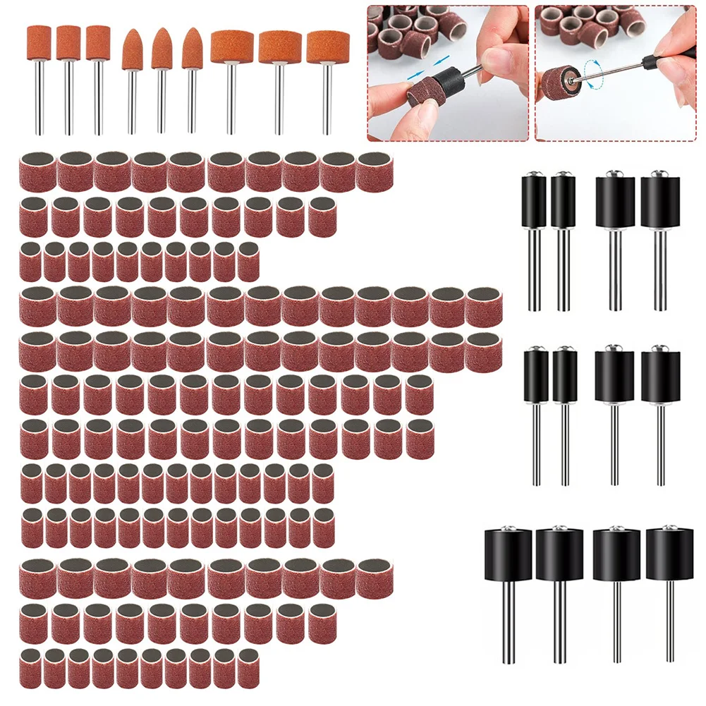 

159PCS Sanding Drum Set 1/2 3/8 1/4 Inch Sanding Mandrels For Rotary Tools Aluminum Oxide Sleeve Grinding For Wood Polishing