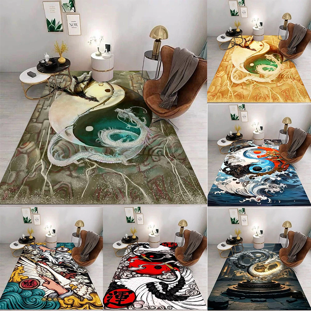 Chinese Style National Trend Carpet Taoist Tai Chi Dragon Crane Auspicious Cloud Patterns Non Slip Rug For Living Room Decor