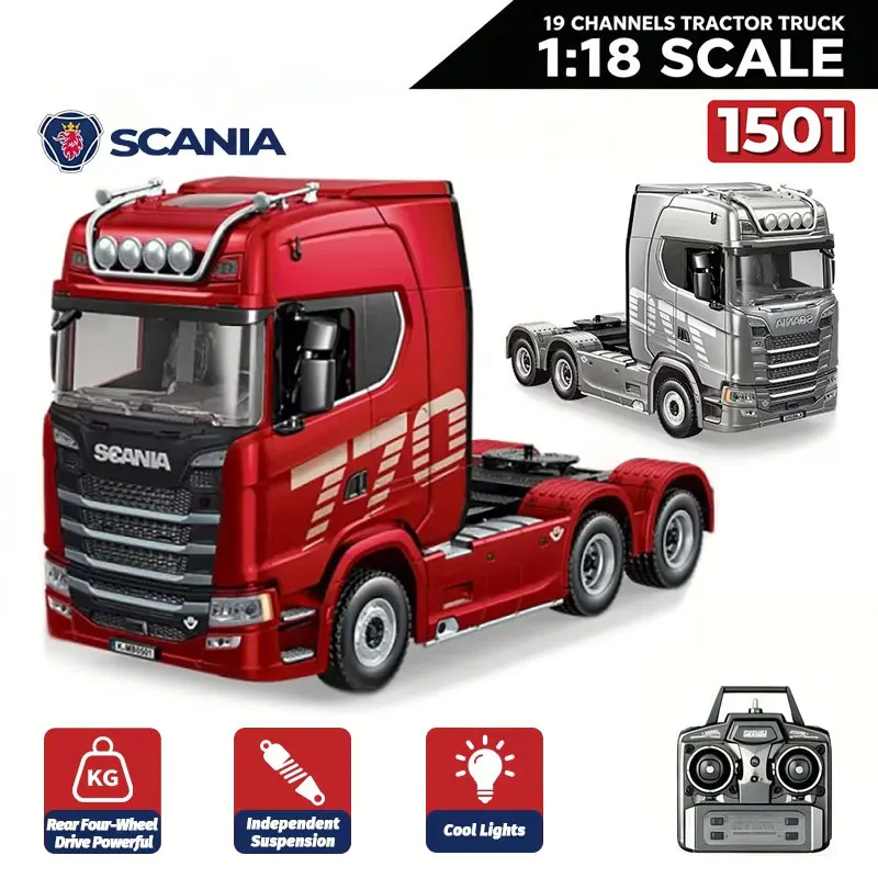 HUINA 1/18 Scale 19CH RC Truck 1501 770S Scania Alloy Tractor with Light Remote Control Alloy Heavy Truck Trailer Model Toys