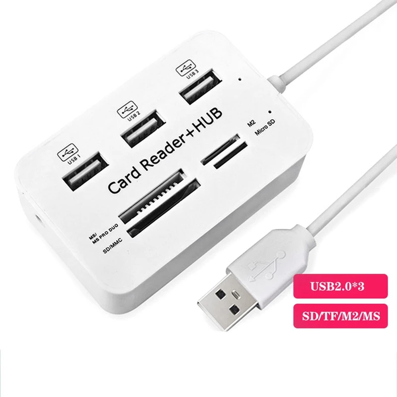 Daily 7 In 1 USB 2.0 HUB Card Reader Combo High Speed External Memory Card Reader Tablet Charging Extend Dock