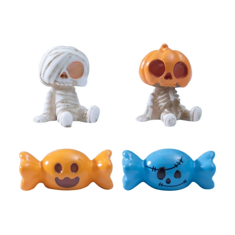 5~20PCS Random Halloween Skeleton Pumpkin Candy Resin Figurines Mini Ornaments for DIY Micro Landscape Desktop Craft Decoration